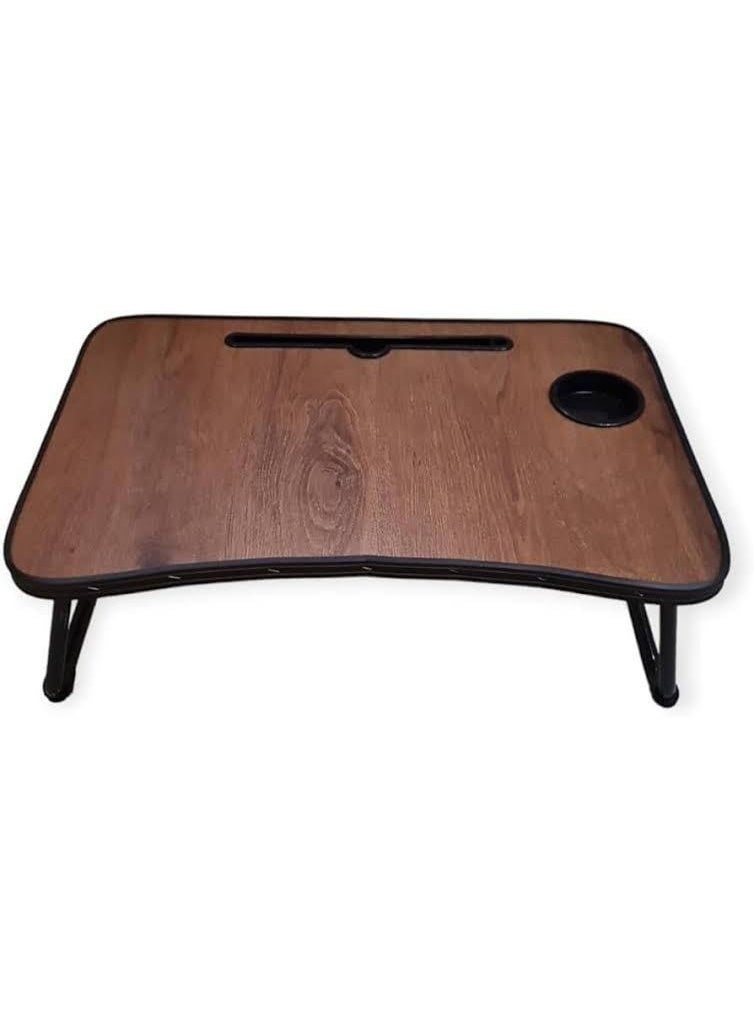 Foldable Wooden Laptop & Study Table with Metal Legs - Includes Cup Holder & Tablet Slot - 60x40x28 cm - Image 4